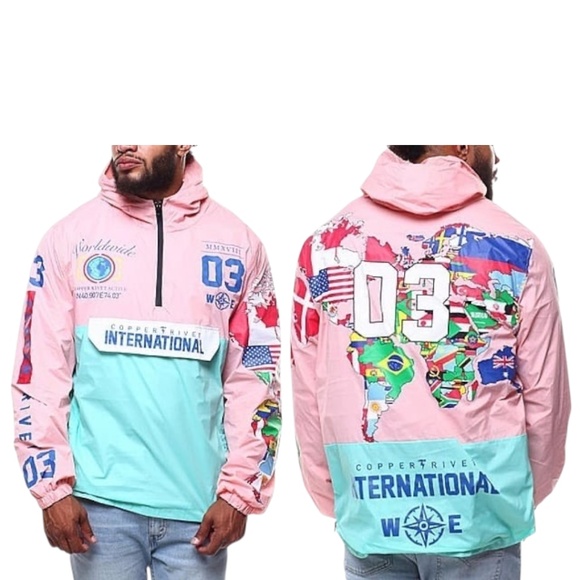 NEW Copper Rivet Denim Factory Half Zip Hooded Multicolored Windbreaker, Large - Picture 2 of 10